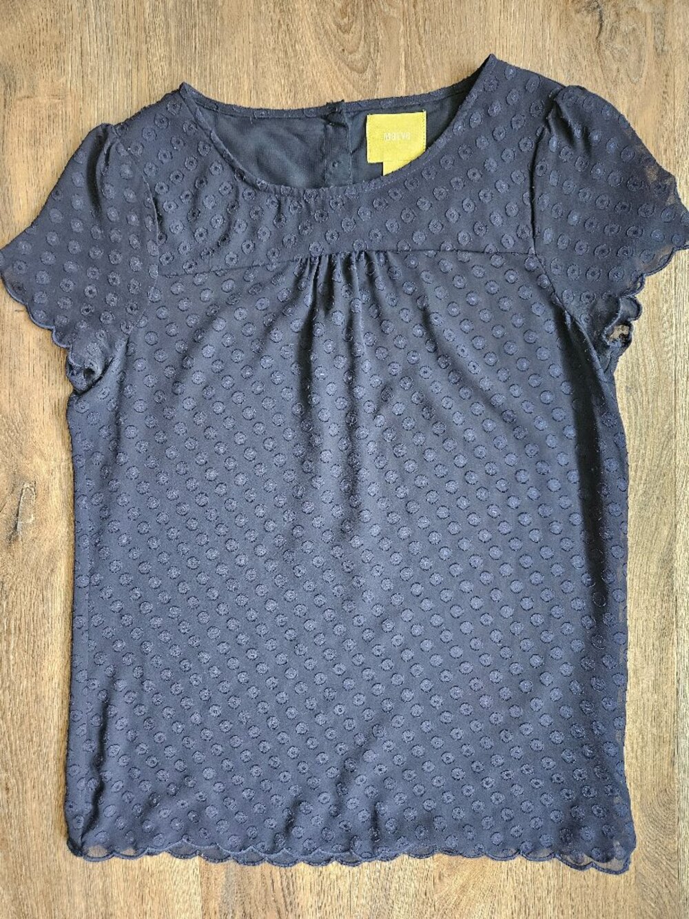 Maeve Anthropologie navy blue sheer short sleeve polka dot blouse size 2 women's